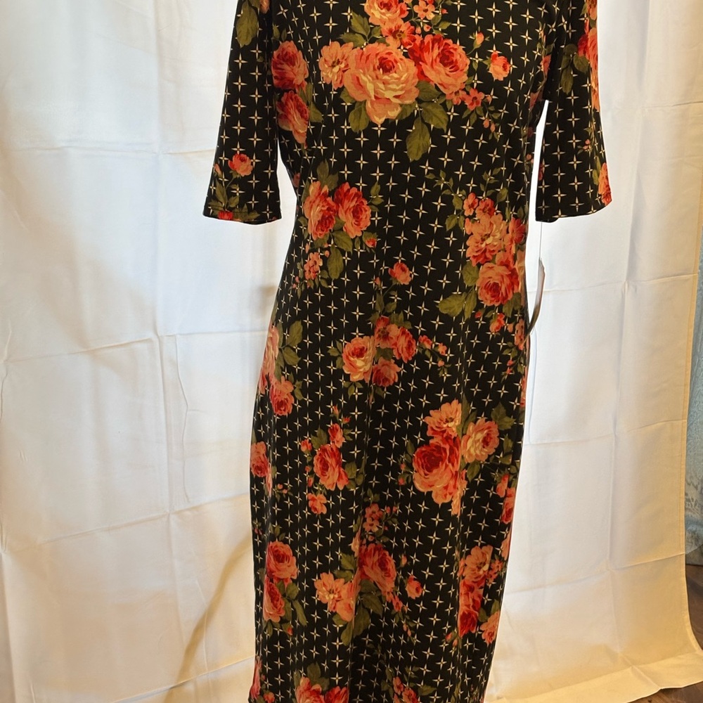 LuLaRoe Black Dress with Red Floral Pattern